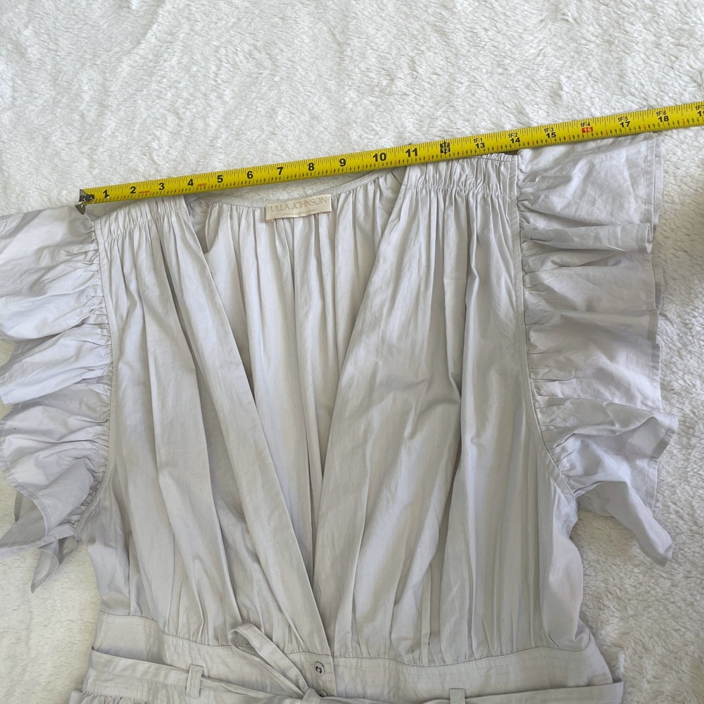 Ulla Johnson Sena Tiered Flutter-Sleeve Ruffle Dress in Dove Light Gray Size 10 - Picture 9 of 13
